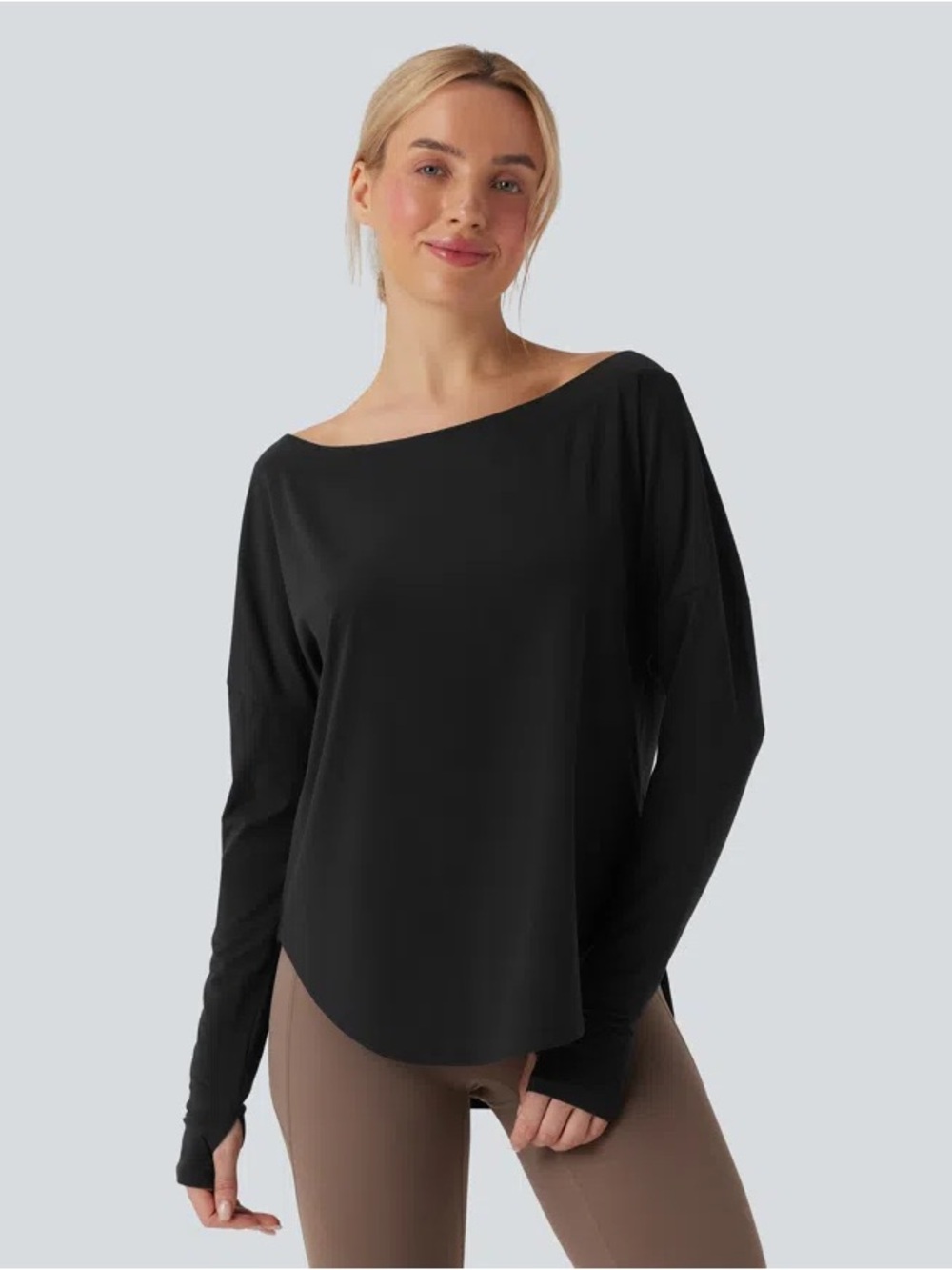 Black Halara Shirt With Built In Bra And Thumb Holes Size L